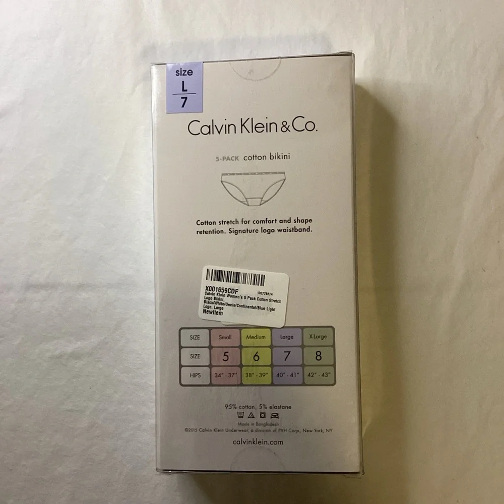 Calvin Klein New in box. Multicolor Cotton 5 Pack Bikini Set Sz s/5, L/7, XL/8 - Picture 2 of 3